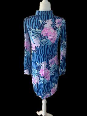 Lilly Pulitzer Nikia High Neck Dress Lapis Lazulli Beach Club Blooms Size M